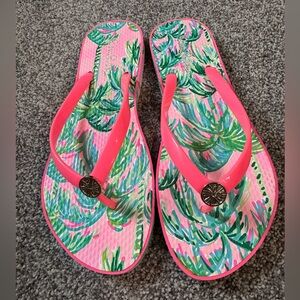 Lilly Pulitzer Neon Pink Palm-Print Flip Flop Sandals